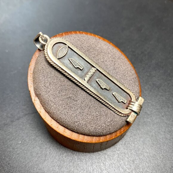 VTG Solid Sterling Silver 925 Traditional Cartouche Pendant Size 2'' Length - Picture 3 of 12